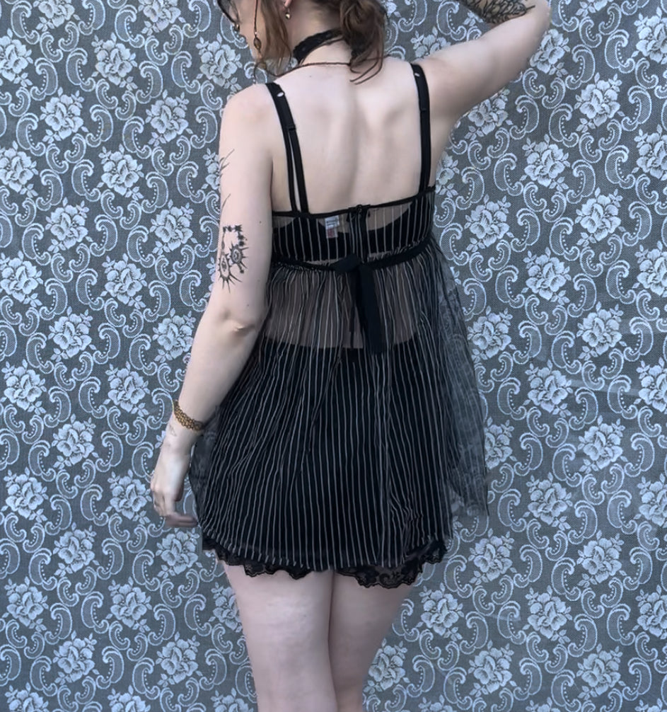 sheer black n white stripe babydoll slip dress