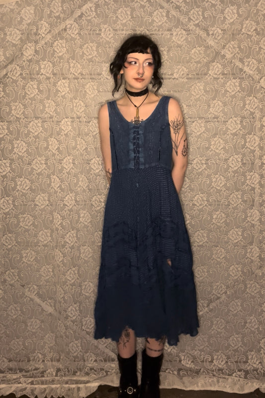 blue distressed hippie dress