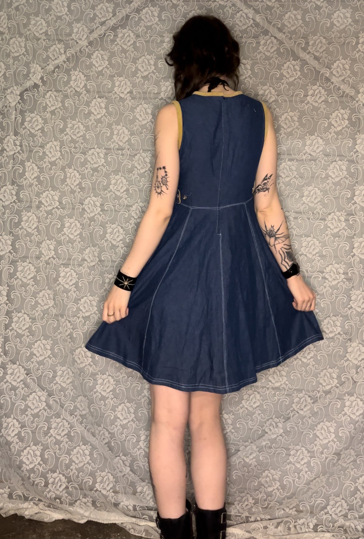 denim w/ knit flower dress