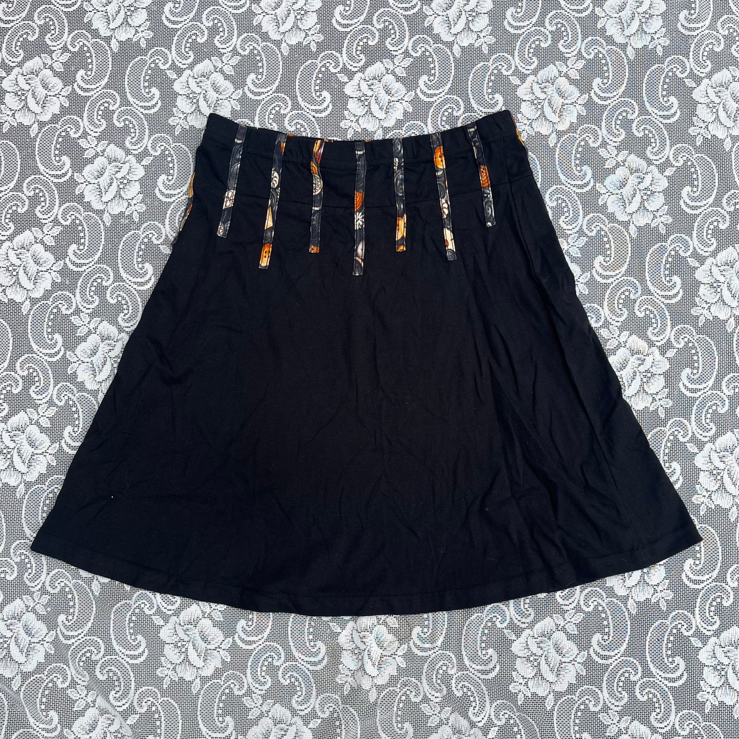 black stretchy button stripe skirt