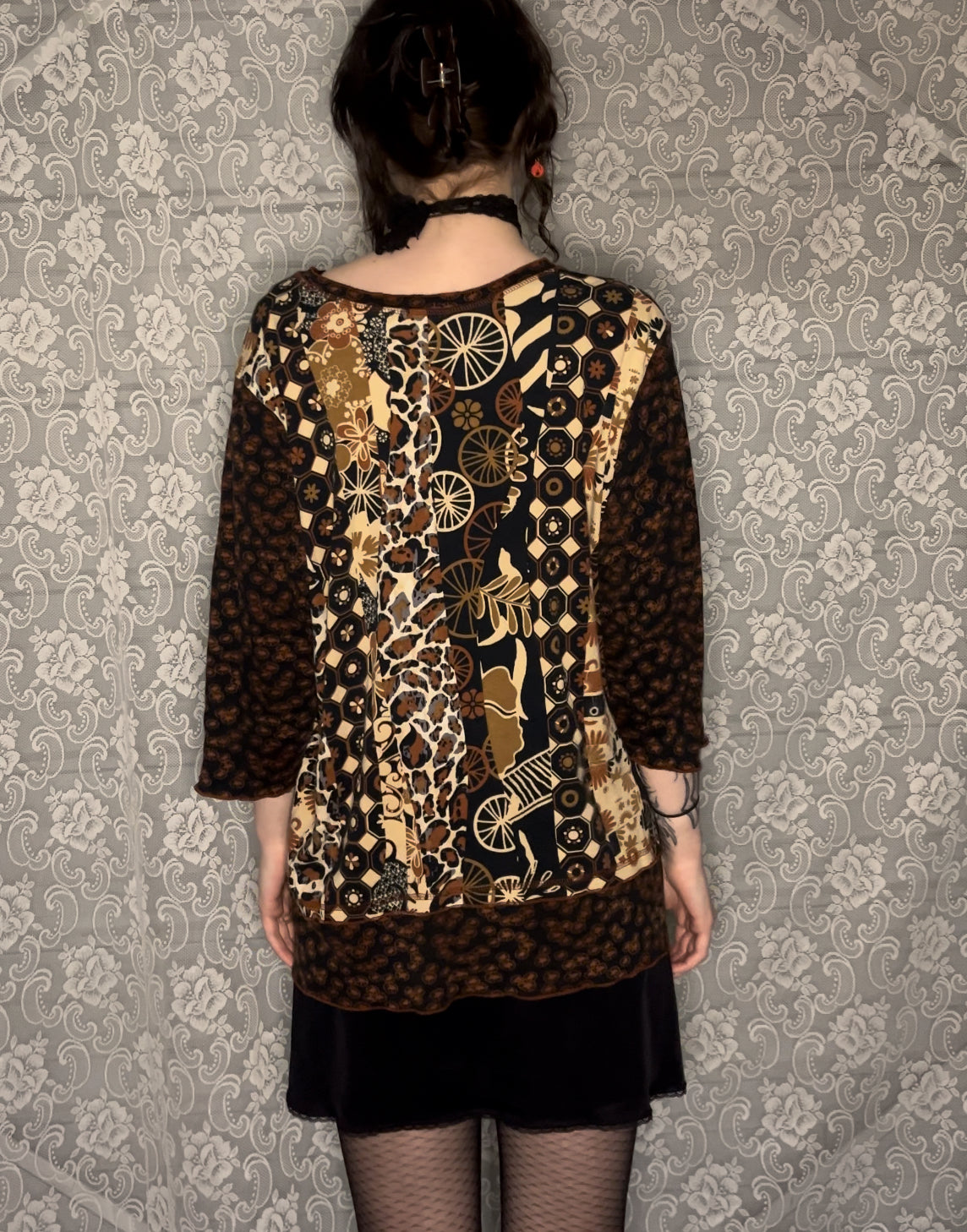 animal print patchwork top