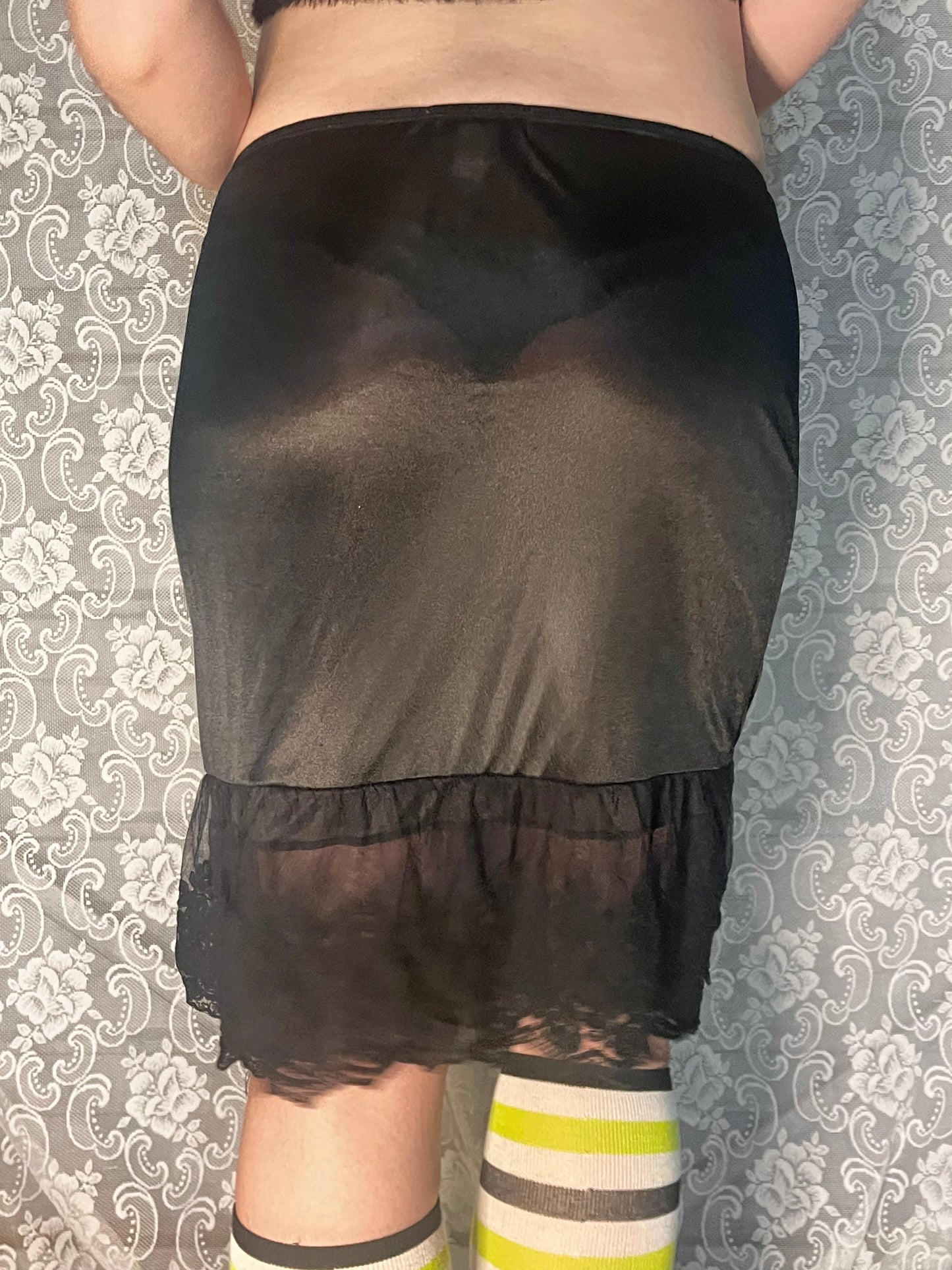 lacey sheer black slip skirt