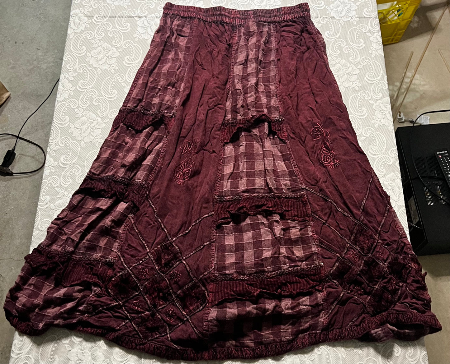 vintage plaid burgundy hippie skirt