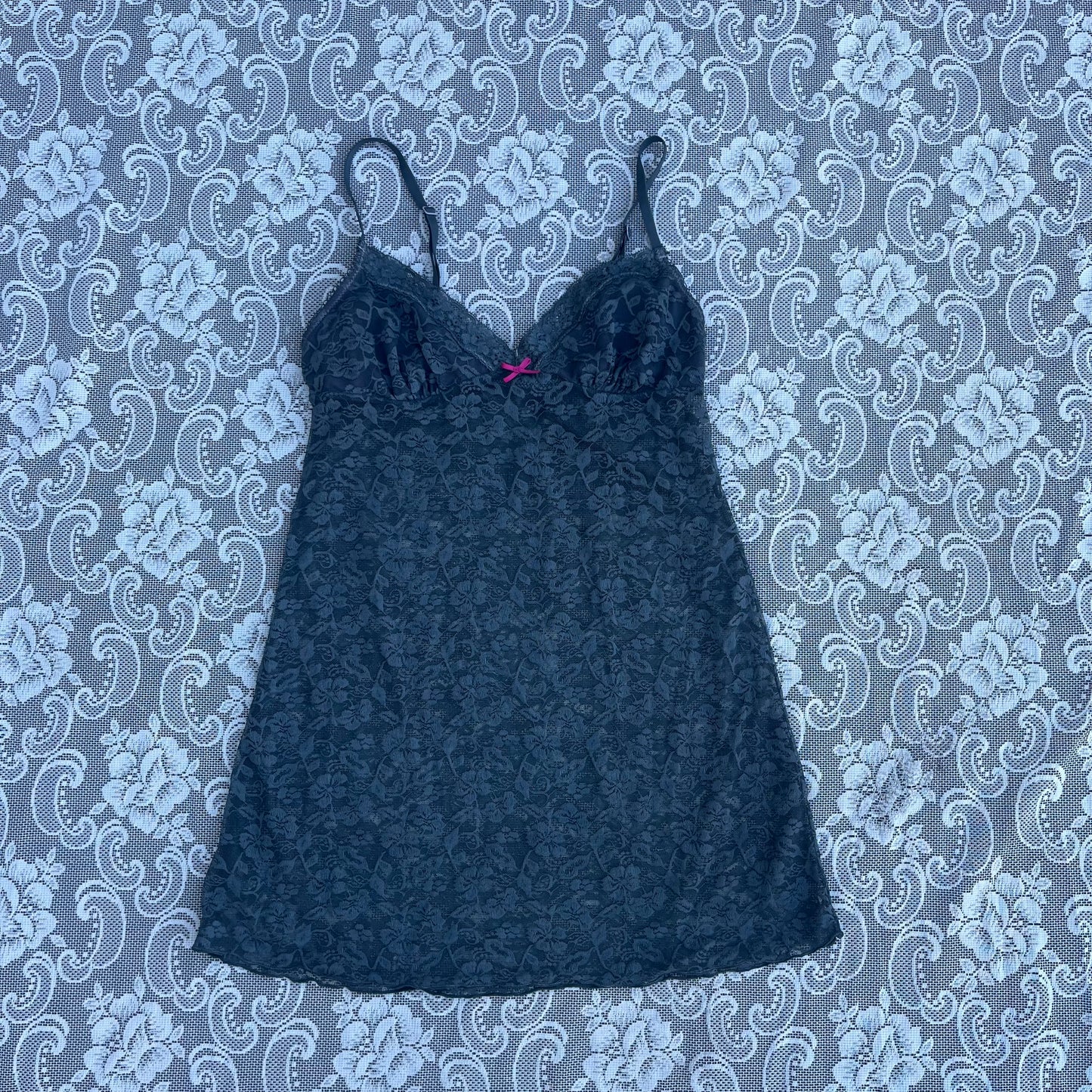 grey hand dyed stretchy sheer lace slip dress