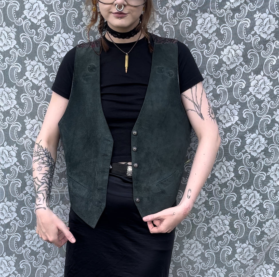 AS-IS forest green suede vest