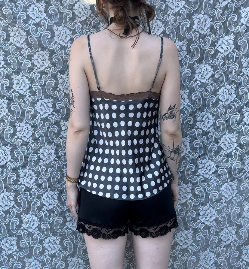 grey n white polka dot slip top