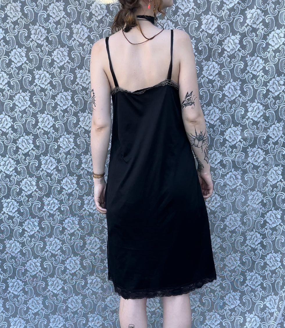 black slip dress w brownish lace trim