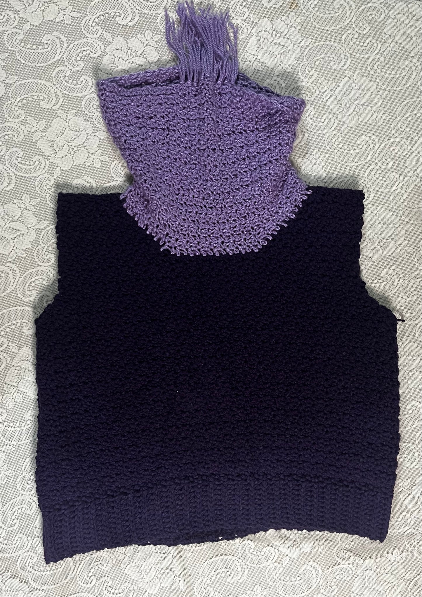 handmade fake scarf purple knit vest