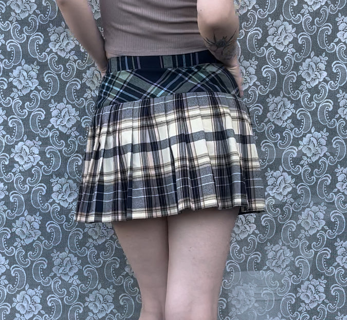 2 tone plaid mini wrap skirt